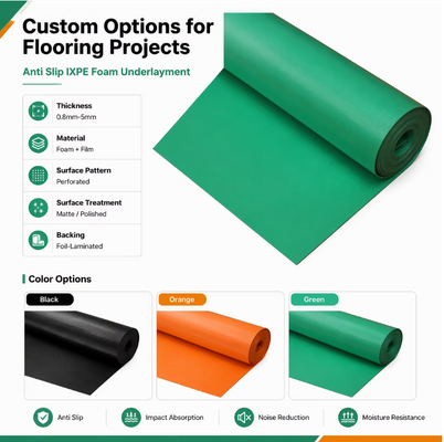 Piso de espuma IXPE Subposición de piso de acústica absorbe el sonido y la humedad Cushion resistente para PVC SPC piso de vinilo Ideal para apartamentos Hoteles y hospitales Renovación