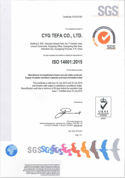 China Cyg Tefa Co., Ltd. Certificaciones